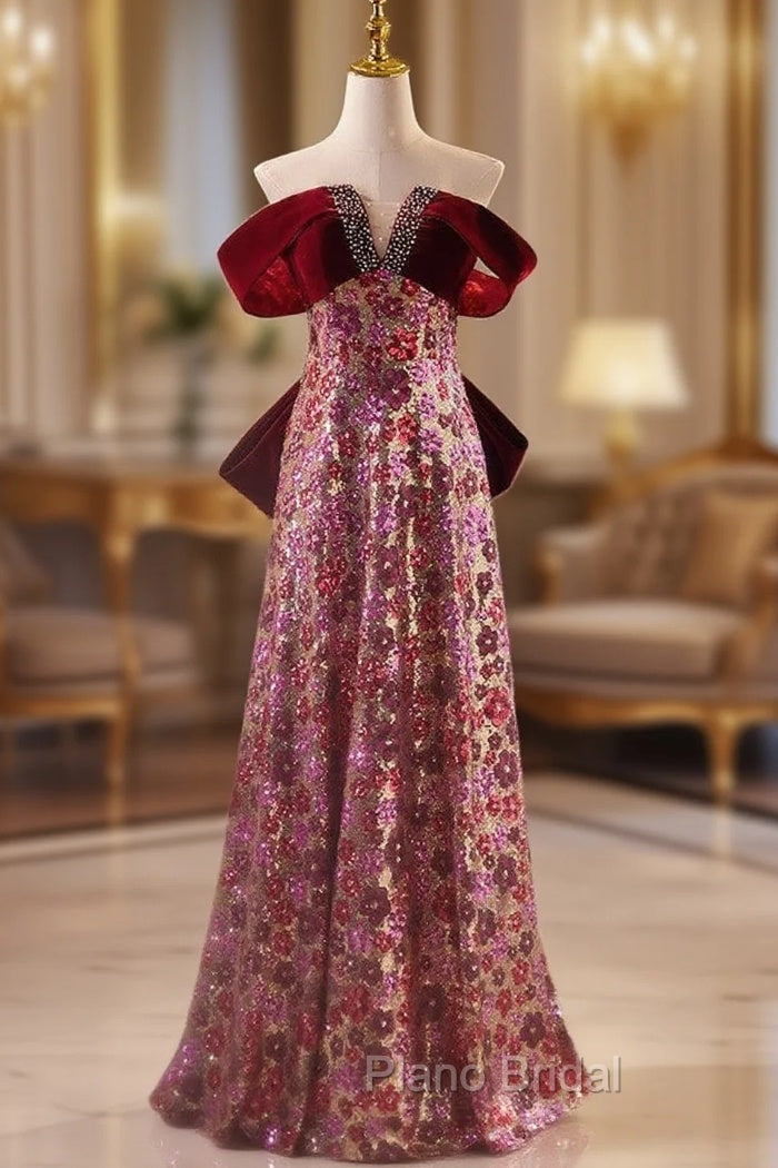 Champagne Sequins Off the Shoulder Formal Prom Dresses Main image