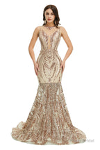 Sequins Sleeveless Floor Length Crew Neck Prom Dresses