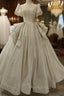 Champagne Sequins Square Puff Sleeve Wedding Dresses
