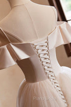 Champagne Spaghetti Straps Floor Length Formal Prom Dresses, A-Line Sleeveless Backless Evening Party Dresses