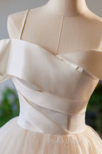 Champagne Spaghetti Straps Knee Length Formal Prom Dresses, A-Line Sleeveless Backless Party Dresses