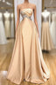 Champagne Strapless Overskirt Formal Prom Dresses Long With Crystals