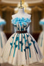Champagne Strapless Tulle Flower Homecoming Dresses