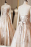 Champagne Sweetheart Lace Applique Long Formal Prom Dresses, Champagne Evening Dresses