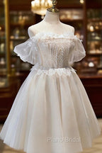 Champagne Sweetheart Lace Tulle Party Dresses, A-Line Homecoming Dresses