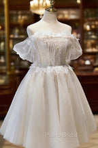 Champagne Sweetheart Lace Tulle Party Dresses, A-Line Homecoming Dresses