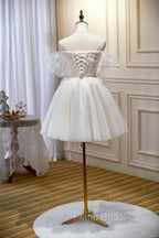 Champagne Sweetheart Lace Tulle Party Dresses, A-Line Homecoming Dresses