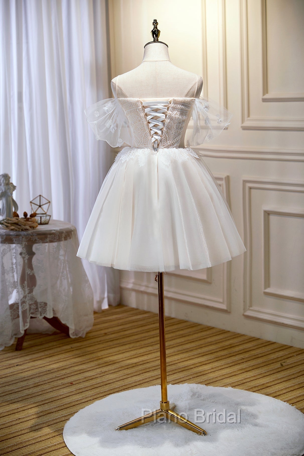 Champagne Sweetheart Lace Tulle Party Dresses, A-Line Homecoming Dresses