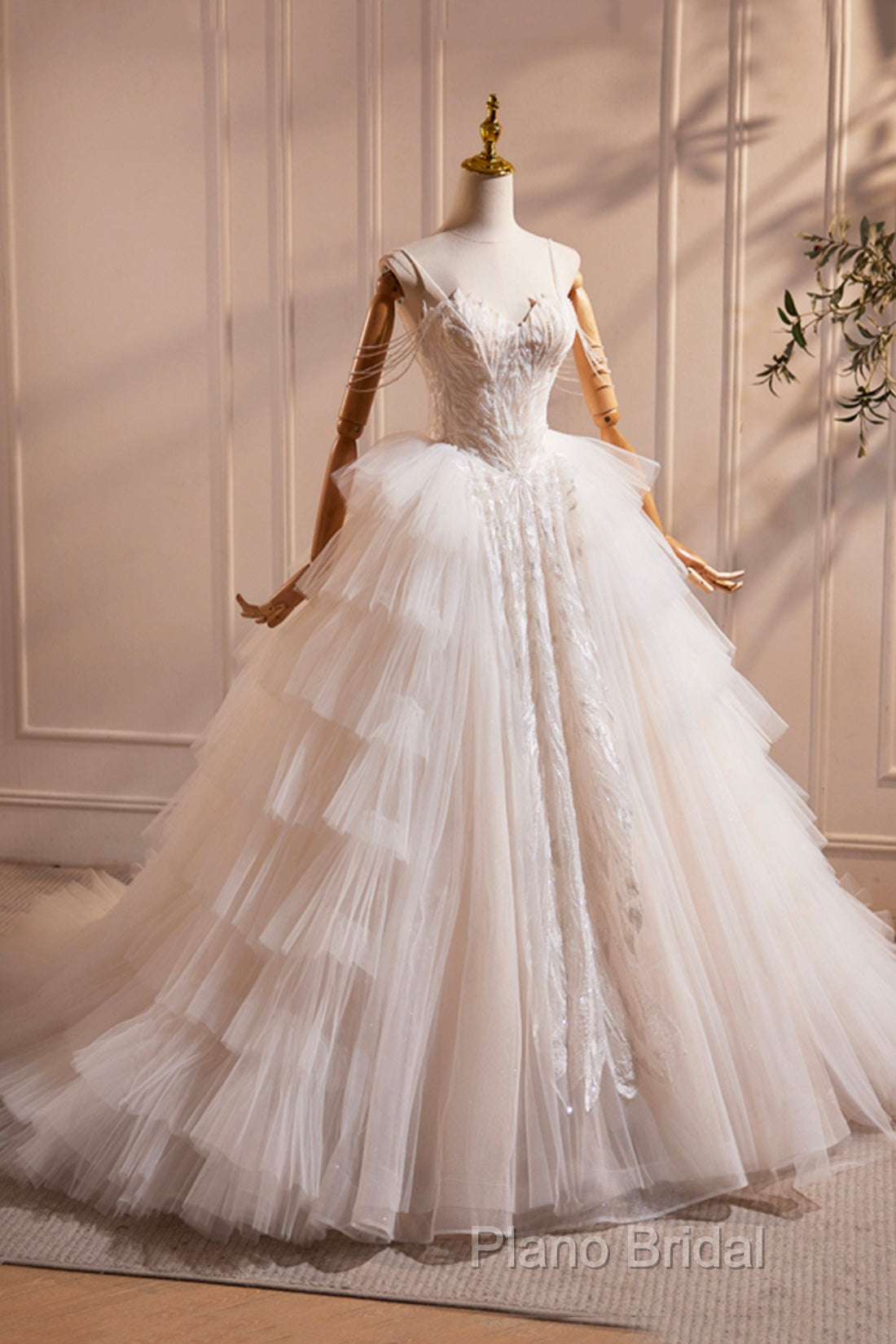 Champagne Sweetheart Layers Princess Dresses, Beautiful Spaghetti Straps Tulle Formal Gown Secondary image