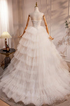 Champagne Sweetheart Layers Princess Dresses, Beautiful Spaghetti Straps Tulle Formal Gown