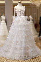 Champagne Sweetheart Layers Princess Dresses, Spaghetti Straps Tulle Formal Gown