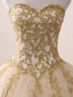 Champagne Sweetheart Neck Tulle Long Formal Prom Gown, Champagne Sweet 16 Dresses