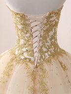 Champagne Sweetheart Neck Tulle Long Formal Prom Gown, Champagne Sweet 16 Dresses