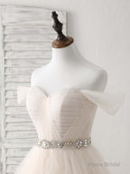 Champagne Sweetheart Off Shoulder Tulle Long Prom Dresses