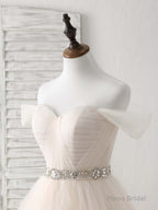 Champagne Sweetheart Off Shoulder Tulle Long Prom Dresses