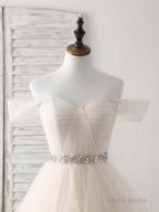 Champagne Sweetheart Off Shoulder Tulle Long Prom Dresses