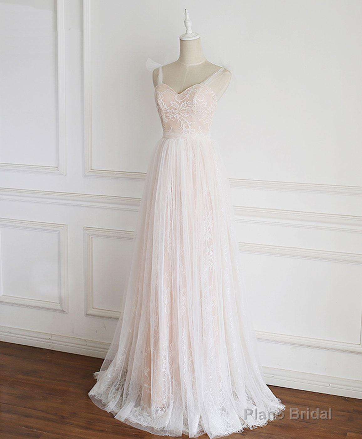 Champagne Sweetheart Tulle Lace Long Prom Dress Lace Evening Dress Main image