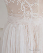 Champagne Sweetheart Tulle Lace Long Prom Dress Lace Evening Dress