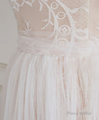 Champagne Sweetheart Tulle Lace Long Prom Dress Lace Evening Dress