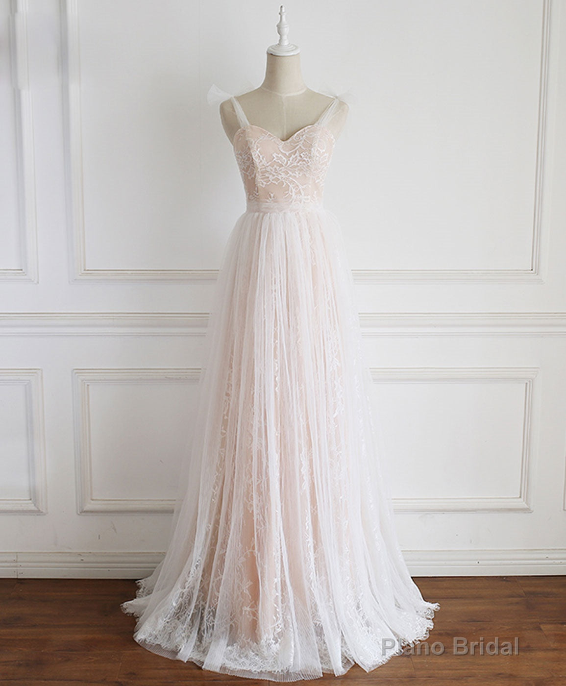 Champagne Sweetheart Tulle Lace Long Prom Dress Lace Evening Dress Secondary image