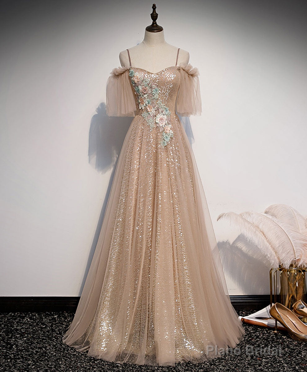 Champagne Sweetheart Tulle Lace Long Prom Dress Tulle Formal Dress Secondary image