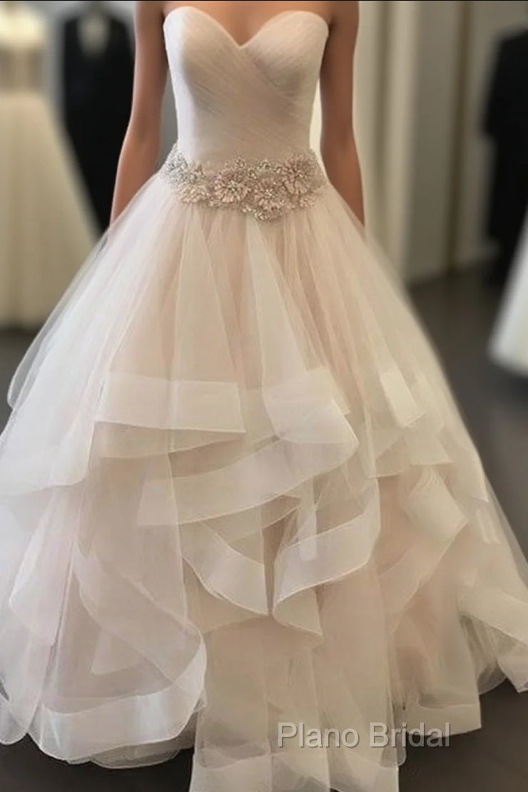 Champagne Sweetheart Tulle Long Formal Prom Dresses, Formal Dresses