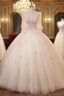 Champagne Tulle 3D Appliques Quinceanera Dresses
