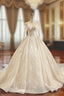 Champagne Tulle Appliques Long Sleeve Luxury Wedding Dresses