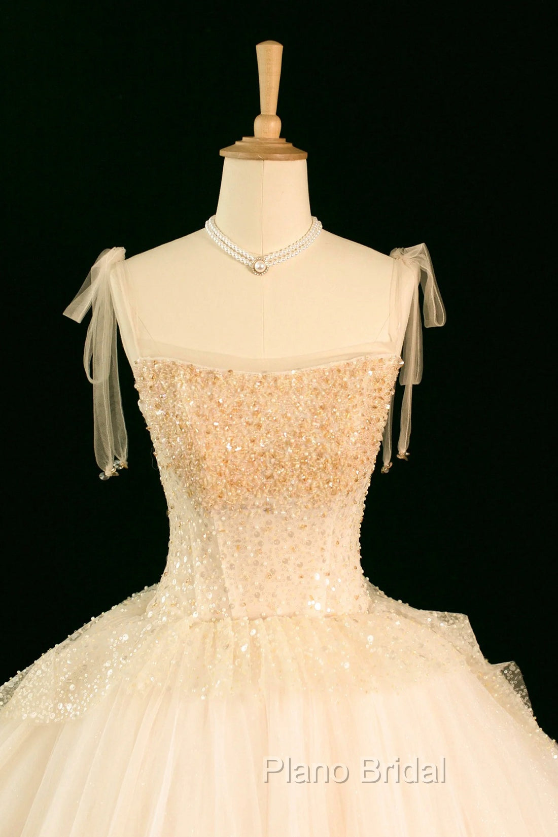 Champagne Tulle Beaded Long Formal Prom Dresses, A-Line Evening Party Dresses