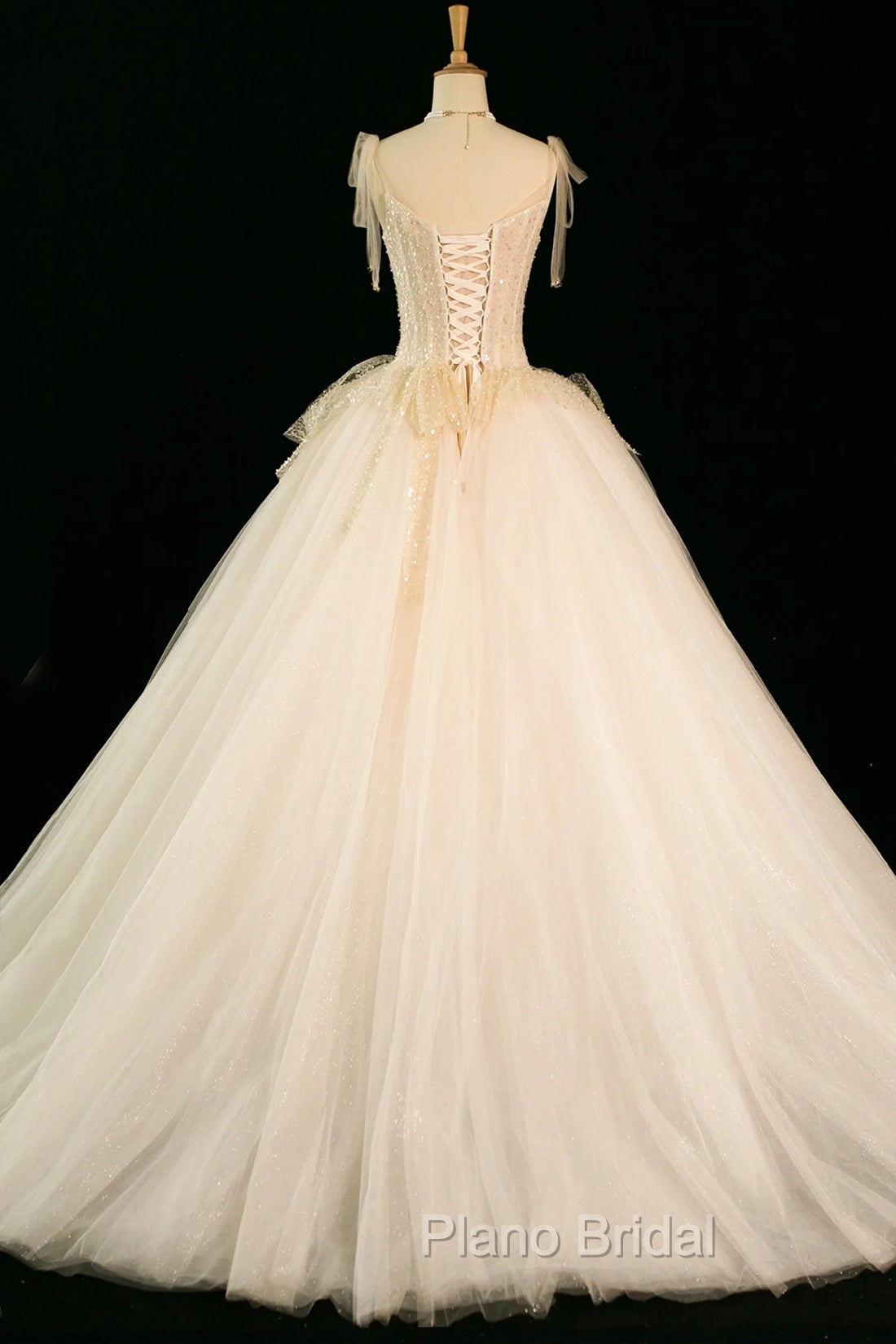 Champagne Tulle Beaded Long Formal Prom Dresses, A-Line Evening Party Dresses