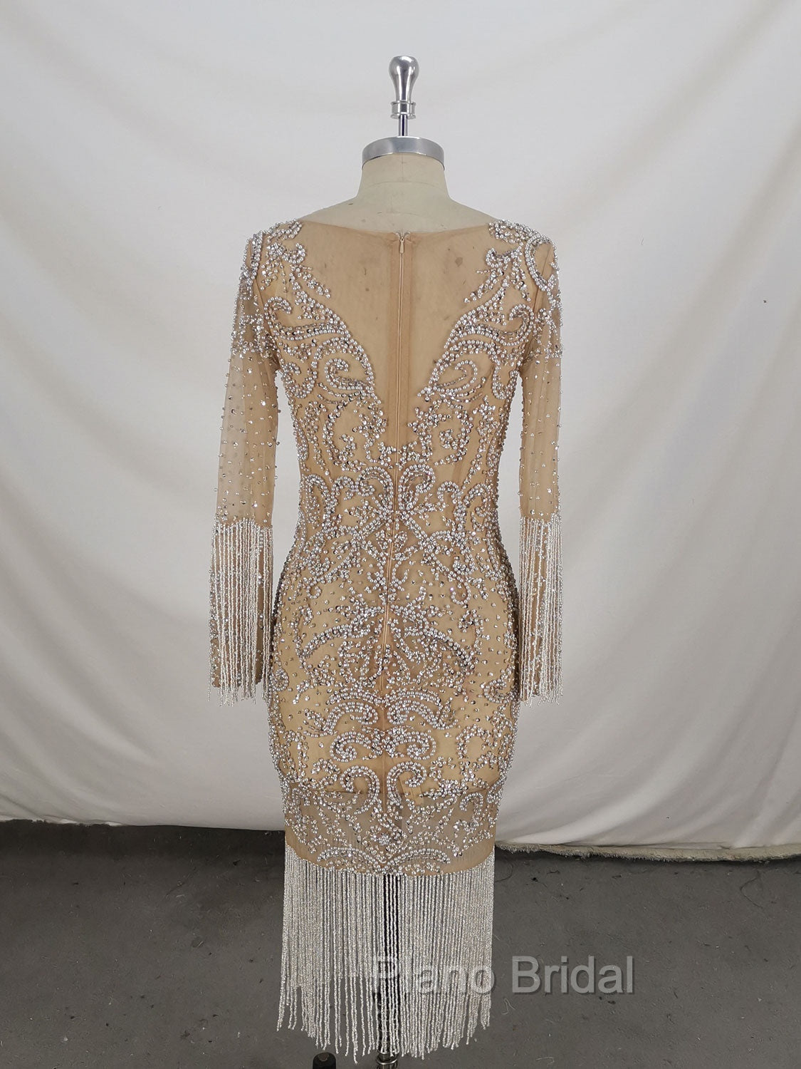 Champagne Tulle Beads Mermaid Short Formal Prom Dresses, Champagne Evening Dresses