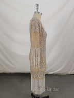 Champagne Tulle Beads Mermaid Short Formal Prom Dresses, Champagne Evening Dresses