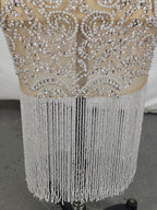 Champagne Tulle Beads Mermaid Short Formal Prom Dresses, Champagne Evening Dresses