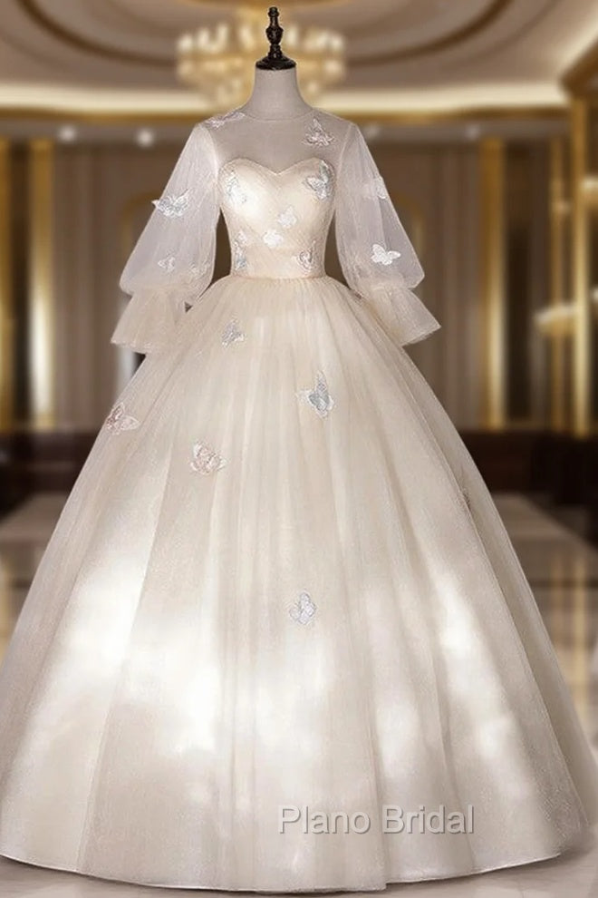 Champagne Tulle Butterfly Appliques Bell Sleeve Quinceanera Dresses Main image