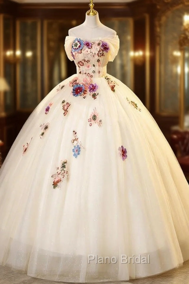 Champagne Tulle Colorful Flower Quinceanera Dresses Main image