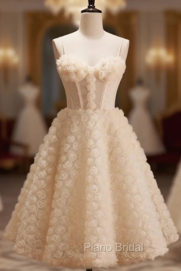 Champagne Tulle Flower Homecoming Dresses Main image