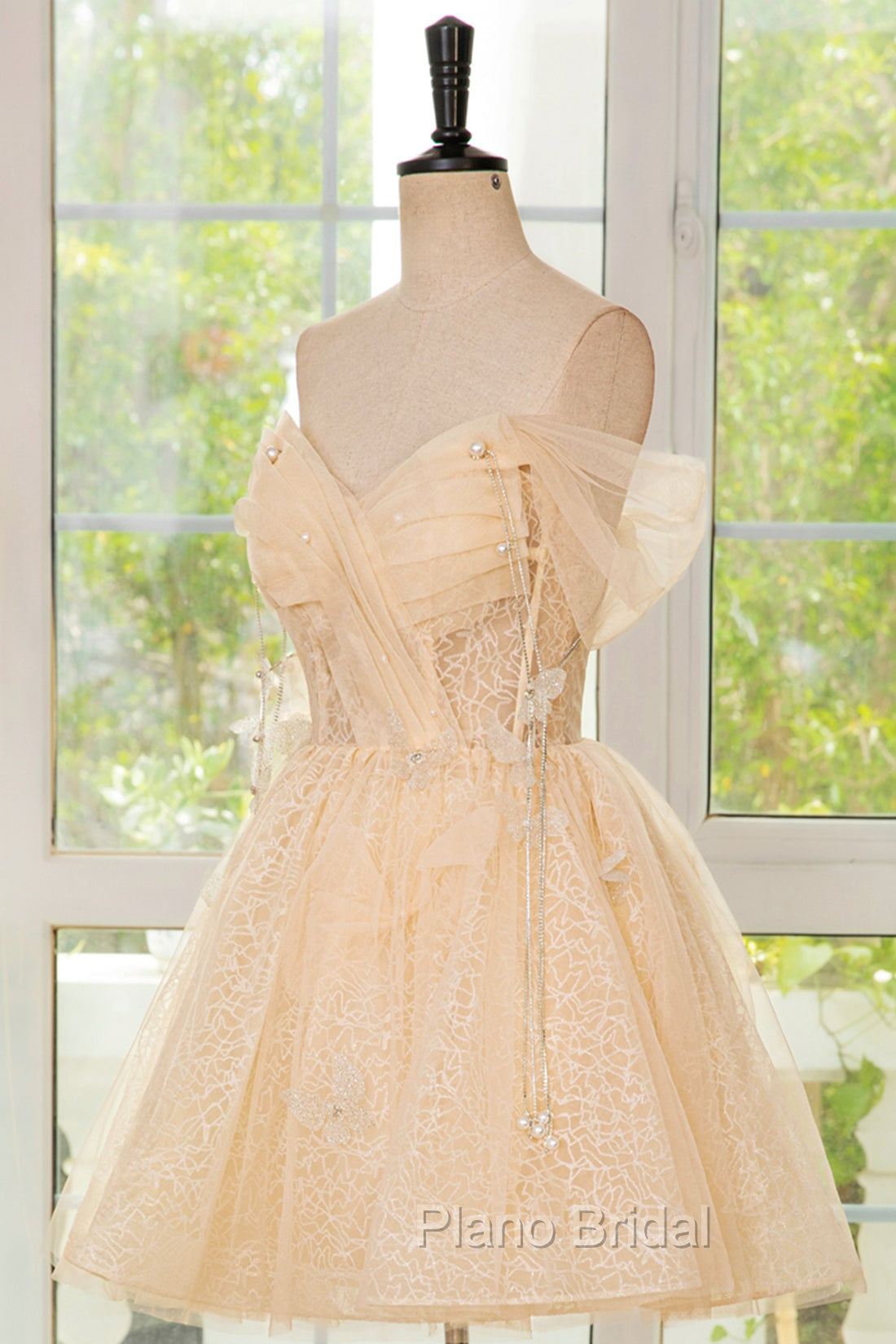 Champagne Tulle Knee Length Formal Prom Dresses, Lovely A-Line Party Homecoming Dresses