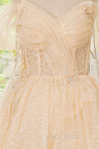 Champagne Tulle Knee Length Formal Prom Dresses, Lovely A-Line Party Homecoming Dresses