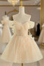 Champagne Tulle Knee Length Formal Prom Dresses, Lovely A-Line Party Homecoming Dresses