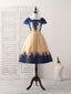 Champagne Tulle Lace Applique Short Prom Dress, Bridesmaid Dress
