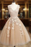 Champagne Tulle Lace Applique Short Formal Prom Dresses, Homecoming Dresses