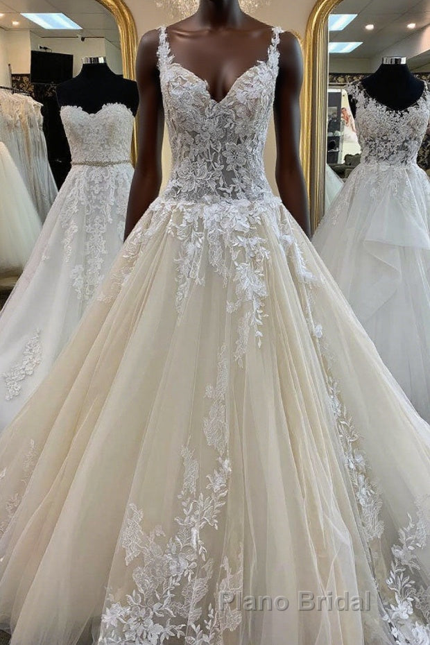 Champagne tulle lace long Formal Prom dress, champagne evening dress Main image