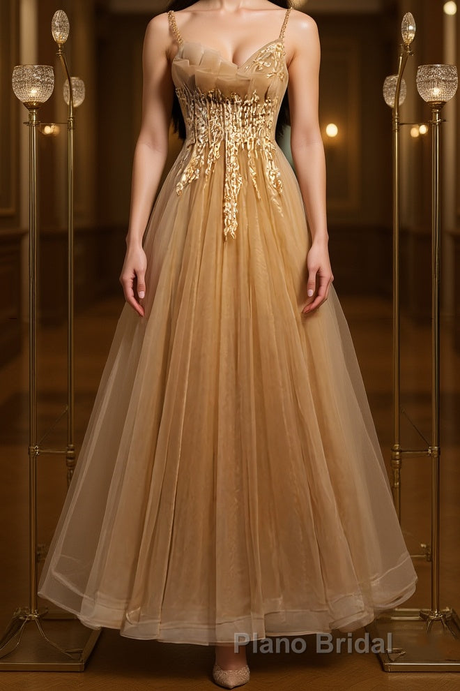 Champagne tulle lace long Formal Prom dress champagne formal dress Main image