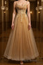 Champagne tulle lace long Formal Prom dress champagne formal dress