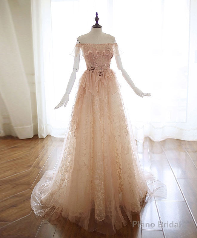Champagne Tulle Lace Long Prom Dress Champagne Tulle Lace Evening Dress Main image