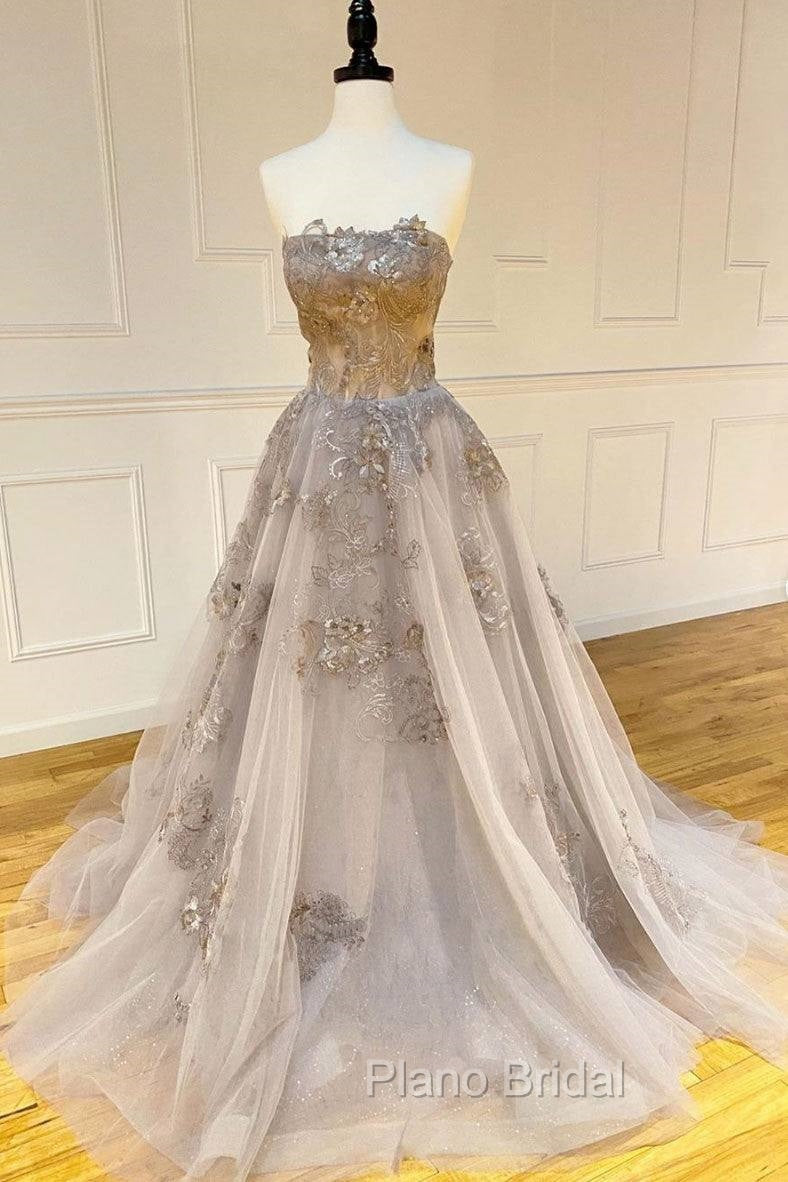 Champagne Tulle Lace Long Formal Prom Dresses Lace Formal Dresses Secondary image
