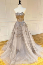 Champagne Tulle Lace Long Formal Prom Dresses Lace Formal Dresses