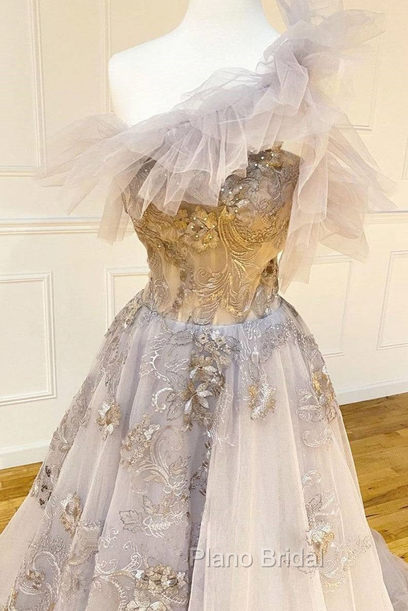 Champagne Tulle Lace Long Formal Prom Dresses Lace Formal Dresses