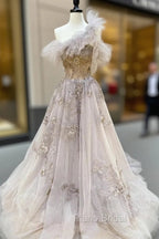 Champagne Tulle Lace Long Formal Prom Dresses Lace Formal Dresses