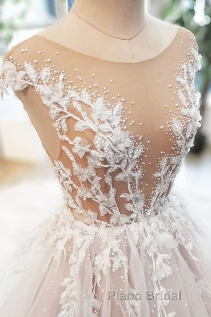 Champagne tulle lace long Formal Prom dress, tulle evening dress